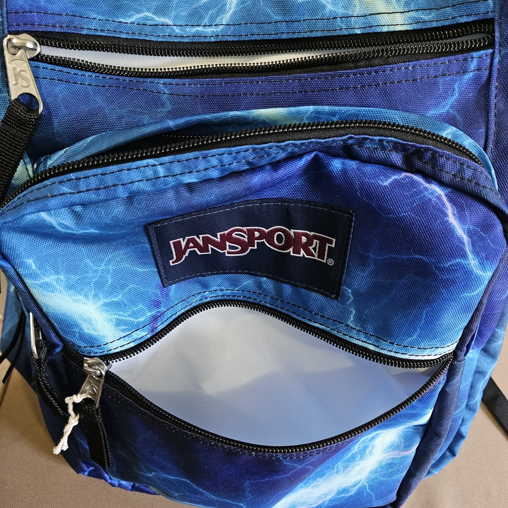 JanSport Blue Backpack with Dynamic Pattern - Picture 7 of 8